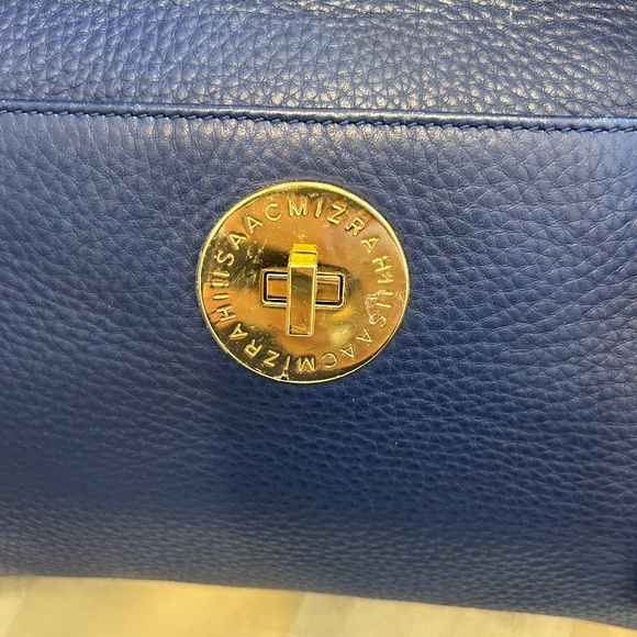 😍🌻- Isaac Mizrahi Genuine Leather Shoulder Bag Purse Bag Navy Prussian Indig… - Picture 6 of 11